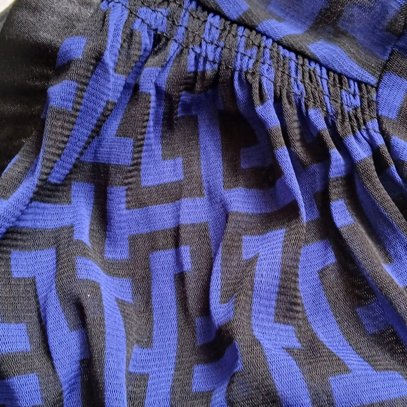 INC International Concepts Royal Blue and Black Geometric Button-Front Blouse - Picture 13 of 14